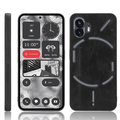 Black textured phone case with circular graphic and raised camera bump cutouts