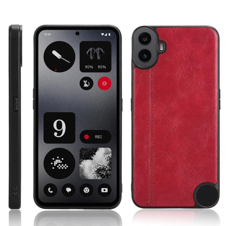 Red leather-look phone back case with stitched detail and camera cutouts