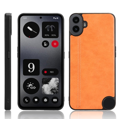 Orange leather-look phone back case with stitched detail and camera cutouts