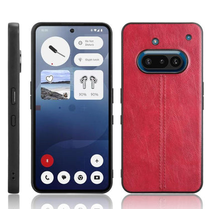Red leather-look phone back case with stitched center seam and camera cutout