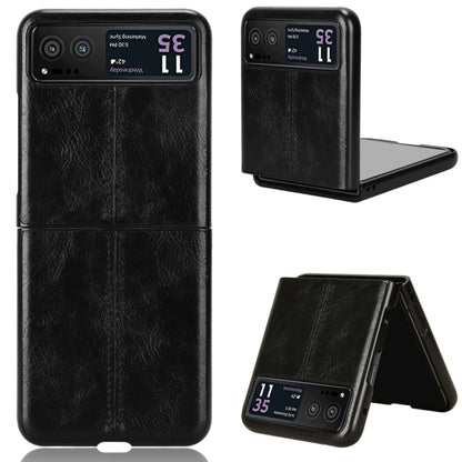 Textured leather-style flip phone case with stand, black, stitched panel design