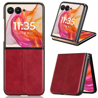 Red flip phone case with leather-look texture and stitched back for Motorola Razr