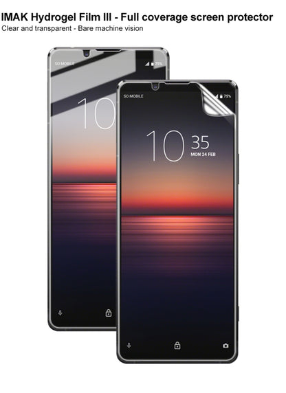 Two clear hydrogel screen protector films aligned for full front coverage on phone
