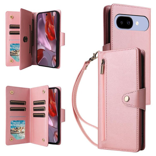 Rivet Buckle 9 Cards Three Fold Leather Phone Case, For Google Pixel 10a, For Google Pixel 10 Pro XL / 9 Pro XL, For Google Pixel 10 / 10 Pro, For Google Pixel 9a, For Google Pixel 9 Pro, For Google Pixel 9, For Google Pixel 8a, For Google Pixel 8 Pro ...
