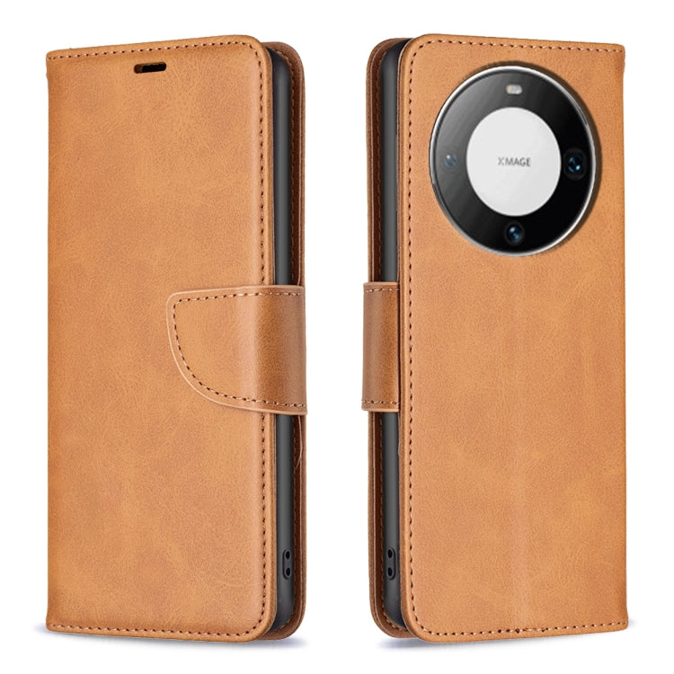 Brown flip leather phone case with magnetic strap and camera cutout