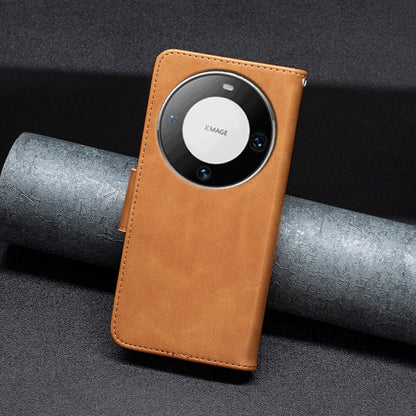 Tan lambskin flip phone case with camera cutout and protective edge stitching