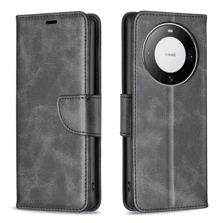 Black flip leather phone case with magnetic strap and round camera cutout