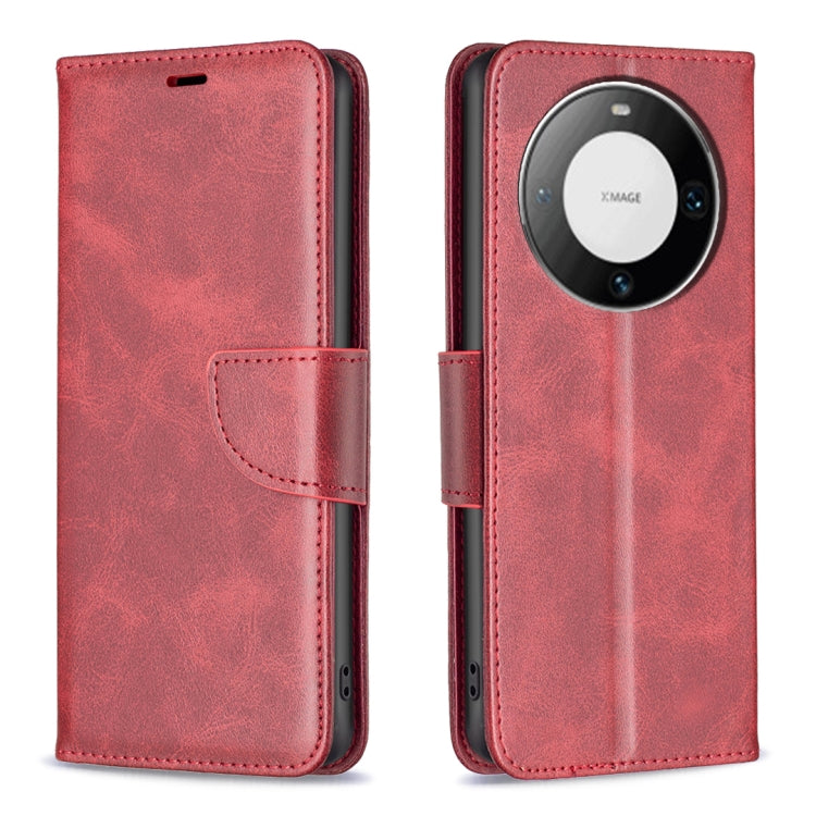 Red flip leather phone case with magnetic strap and round camera cutout