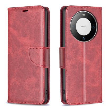 Red flip leather phone case with magnetic strap and round camera cutout