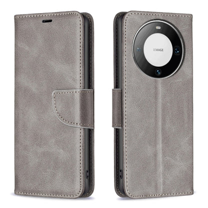 Gray flip leather phone case with magnetic strap and round camera cutout
