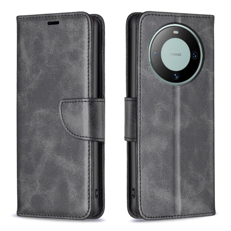 Lambskin flip leather phone case with card holder and camera cutout, black