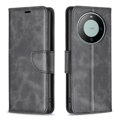Lambskin flip leather phone case with card holder and camera cutout, black