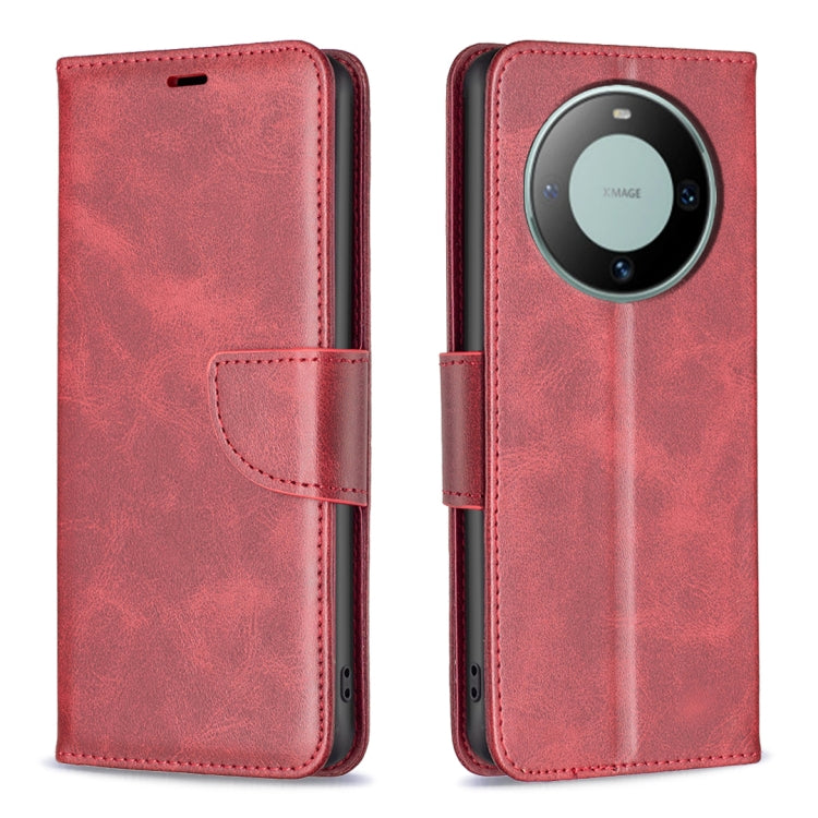 Lambskin flip leather phone case with card holder and camera cutout, red