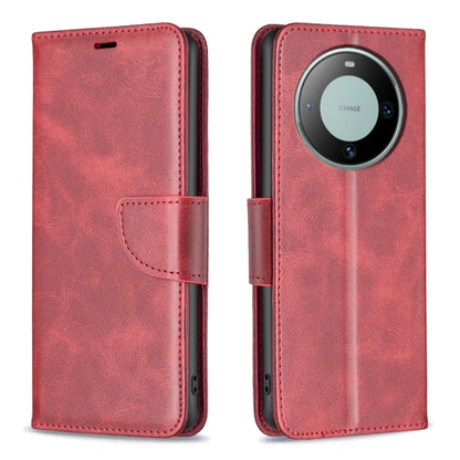 Lambskin flip leather phone case with card holder and camera cutout, red