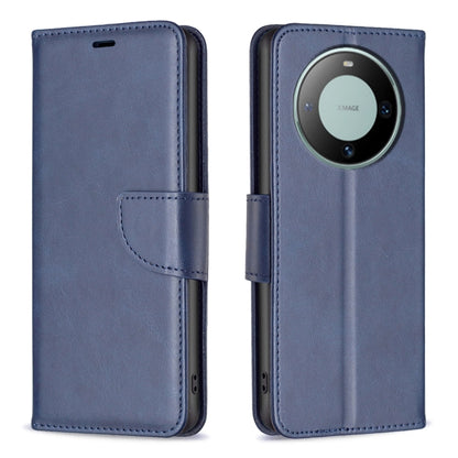 Lambskin flip leather phone case with card holder and camera cutout, blue