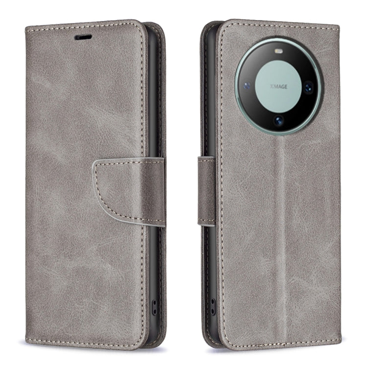 Lambskin flip leather phone case with card holder and camera cutout, grey