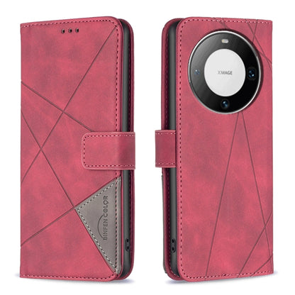 Red leather phone case with magnetic buckle and rhombus texture, wallet-style flap