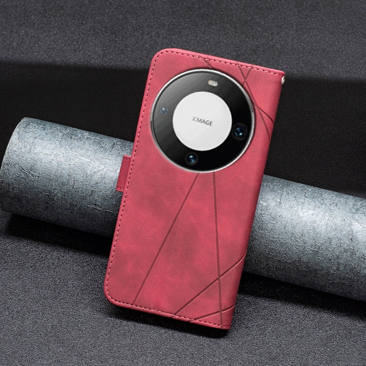 Red leather flip phone case with magnetic buckle and camera cutout
