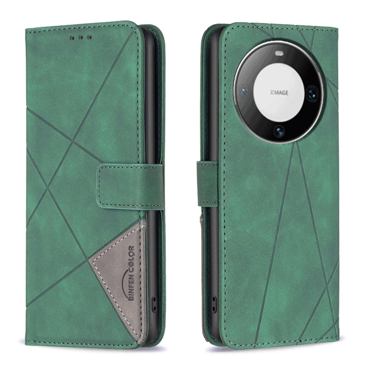 Green leather phone case with magnetic buckle and rhombus texture
