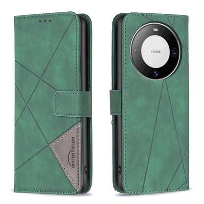 Green leather phone case with magnetic buckle and rhombus texture