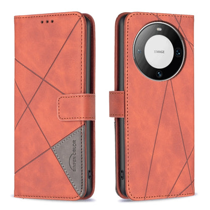 Orange leather phone case with magnetic buckle and rhombus texture