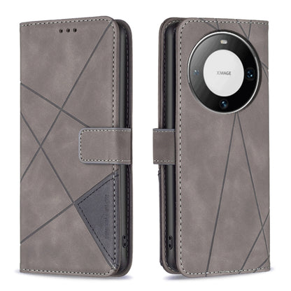 Grey leather phone case with magnetic buckle and rhombus texture