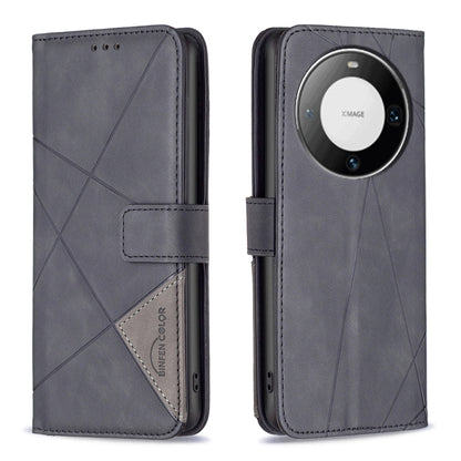 Dark gray leather phone case, flip cover with magnetic buckle and rhombus texture