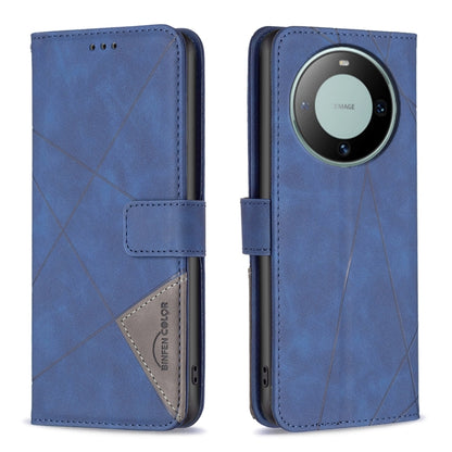 Blue leather phone case, flip cover with magnetic buckle and rhombus texture