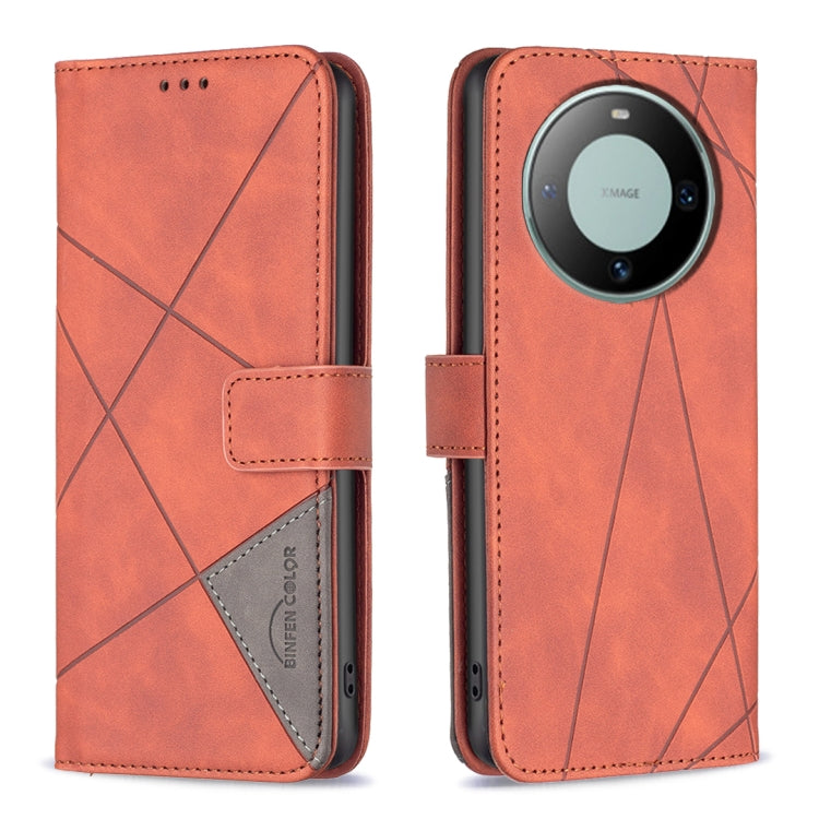 Orange leather phone case, flip cover with magnetic buckle and rhombus texture