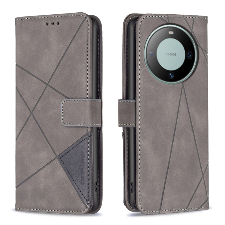Light gray leather phone case, flip cover with magnetic buckle and rhombus texture