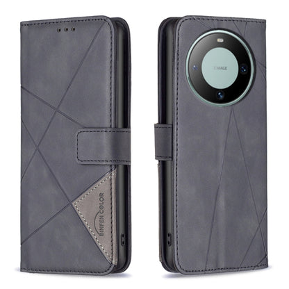 Dark gray leather wallet phone case with flip cover, magnetic buckle, rhombus texture