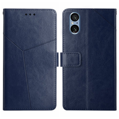 Blue Y-pattern flip leather phone case with card slot and camera cutout
