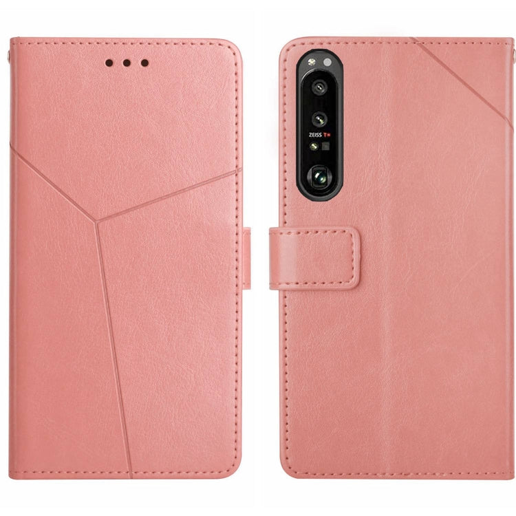 Pink Y-pattern flip leather phone case with card slot and camera cutout