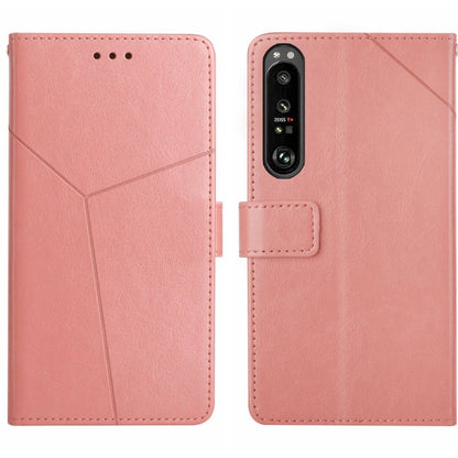 Pink Y-pattern flip leather phone case with card slot and camera cutout