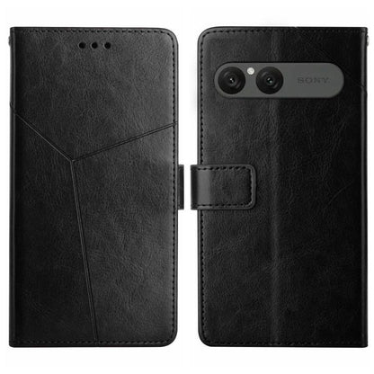 Black Y-pattern flip leather phone case with card holder and camera cutout.