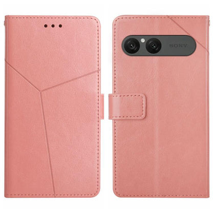 Pink Y-pattern flip leather phone case with card holder and rear camera cutout.