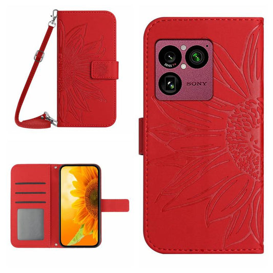 Skin Feel Sun Flower Embossed Flip Leather Phone Case with Lanyard, For Sony Xperia 1 VIII, For Sony Xperia 10 VII, For Sony Xperia 1 VII, For Sony Xperia 10 VI, For Sony Xperia 1 VI, For Sony Xperia 5 V