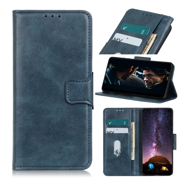Blue crazy horse texture flip leather phone case with card slots and stand for protection