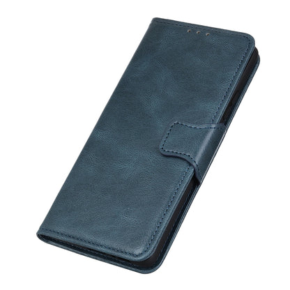 Blue crazy horse texture flip leather phone case with side strap closure