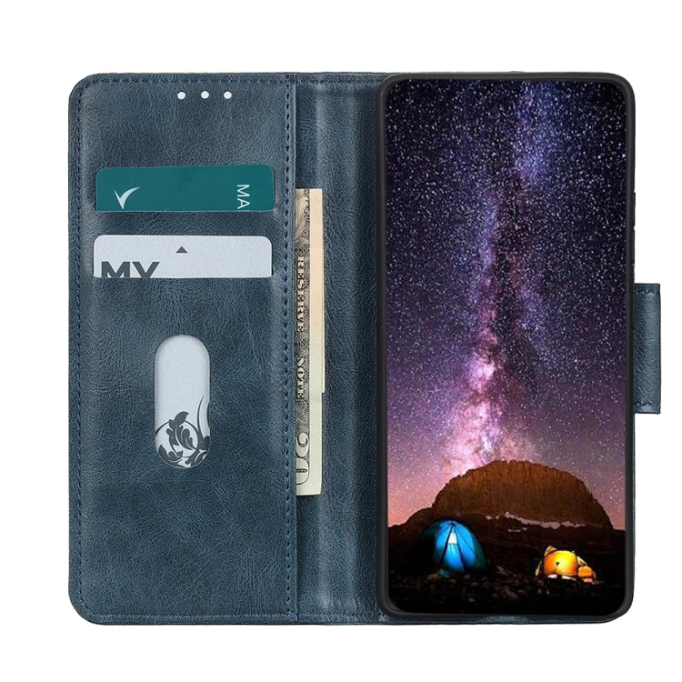 Blue flip wallet case with card slots and cash/ID pocket inside