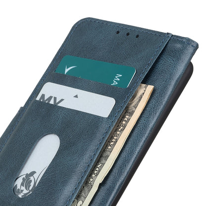 Close-up of blue crazy horse texture flip case card slot with ID window