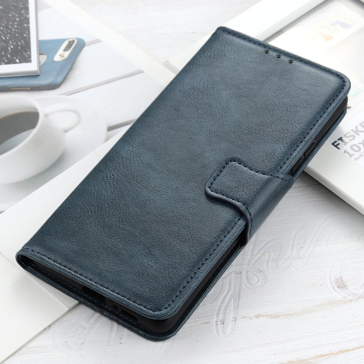 Blue crazy horse texture flip leather phone case with magnetic-style front closure
