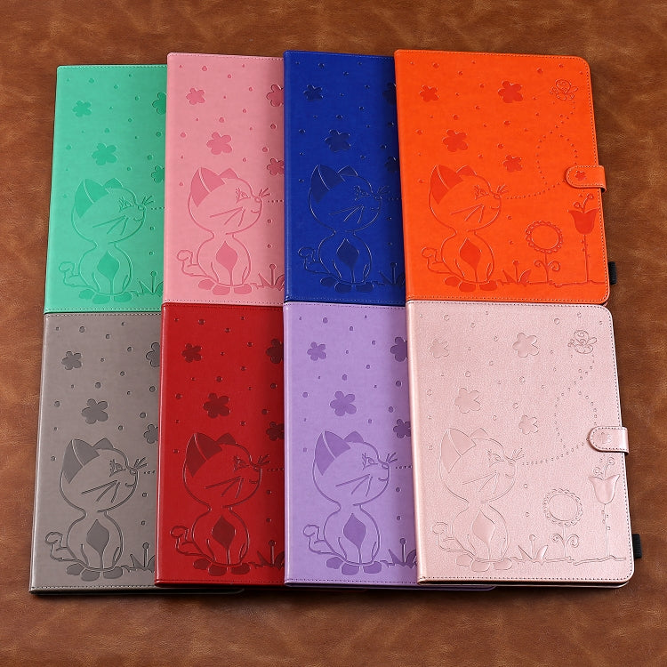 Cat-and-bee embossed tablet flip cases, assorted colors with card slots