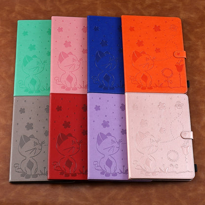 Cat-and-bee embossed tablet flip cases, assorted colors with card slots
