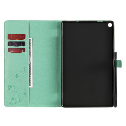 Green wallet-style folio tablet case with card slots and pen holder inside