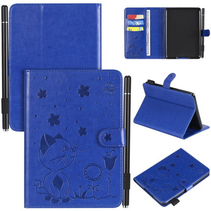 Blue embossed cat-and-bee flip leather case with card slots for Kindle tablet