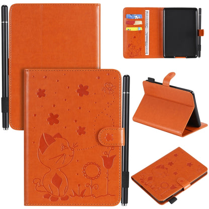 Orange embossed cat-and-bee flip leather case with card slots for Kindle tablet