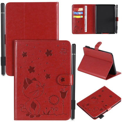 Red embossed cat-and-bee flip leather case with card slots for Kindle tablet