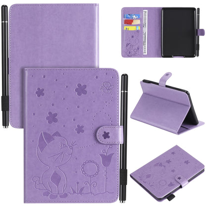 Purple embossed cat-and-bee flip leather case with card slots for Kindle tablet