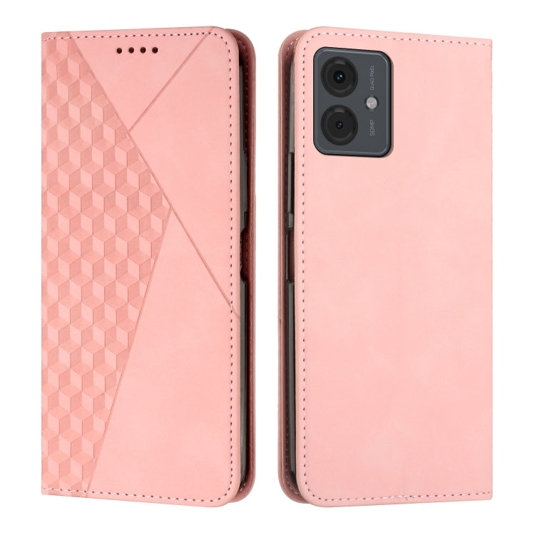 Rose gold magnetic leather phone case with diamond-texture panel and stitched trim